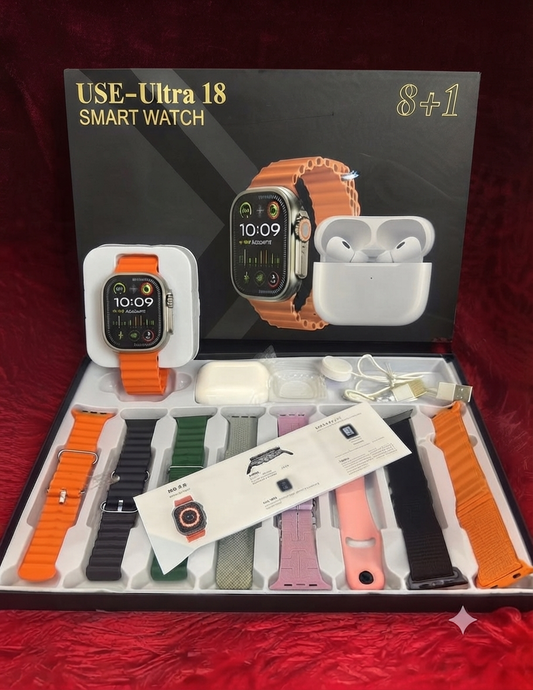 Combo SmartWatch USE 18 ultra y 7 Correas + Audifonos