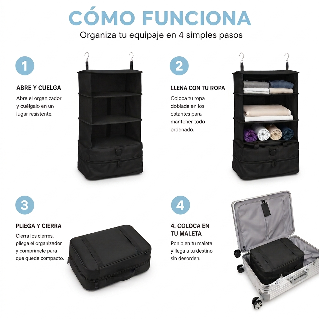 Organizador de Equipaje Colgante – Desempaca en menos de un minuto