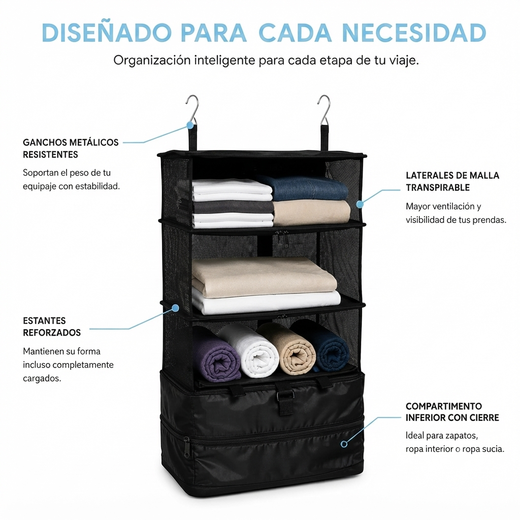 Organizador de Equipaje Colgante – Desempaca en menos de un minuto